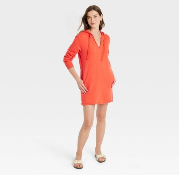 Women's Long Sleeve Mini Fleece Tunic Dress - Universal Thread - Red - - Picture 1 of 3